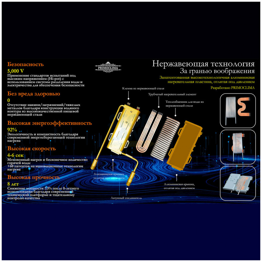 Водонагреватель проточный Primoclima VITA 8.5 кВт, черный фото 12