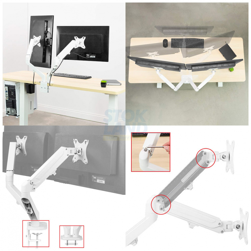 Кронштейн для двух мониторов UniTeki FMGT82W для двух мониторов к столу, газ лифт, диагональ 17-27 дюймов фото 4