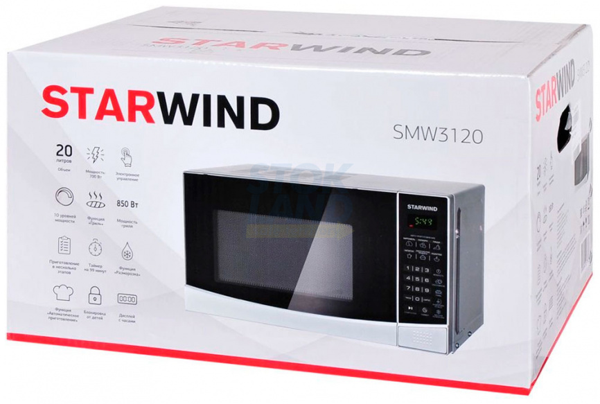 Микроволновая печь - СВЧ Starwind SMW3120 20л. 700 Вт, серебристый/черный фото 10