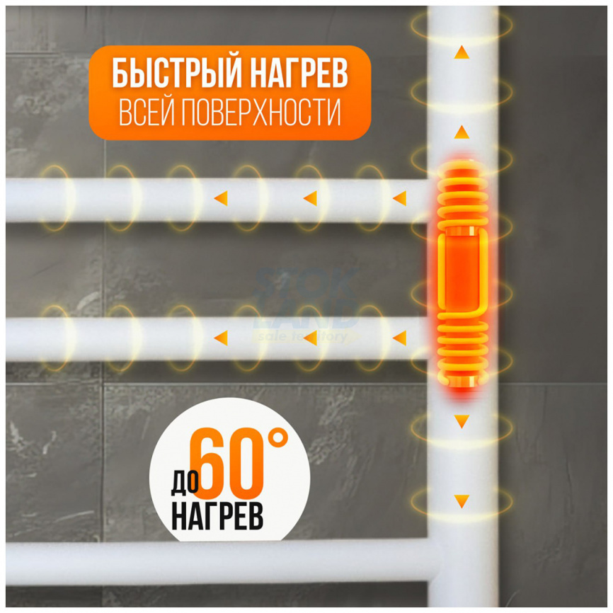 Полотенцесушитель электрический Laris Классик Премиум ЧК П12, 500*800, БЕЛЫЙ МУАР, правое подключение (73207699) фото 4