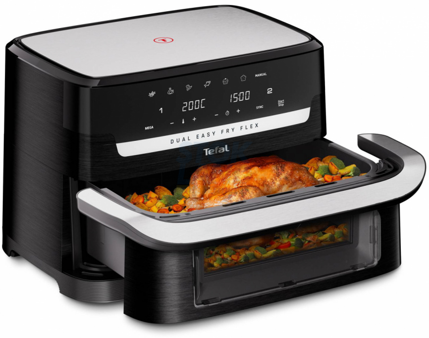 Аэрогриль Tefal Dual Easy Fry Flex EY9228E0 серебристый/ черный фото 7