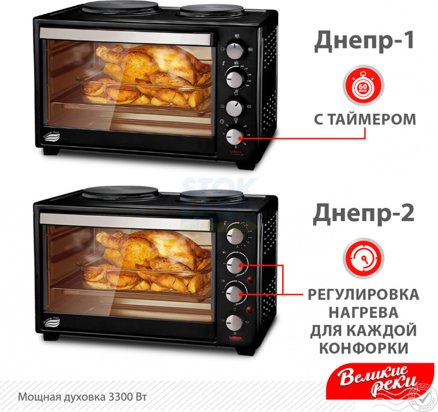 Жарочный шкаф Великие реки Днепр-2, мощность 3300 Вт, 2 конфорки, 30 л, 2 противня фото 7