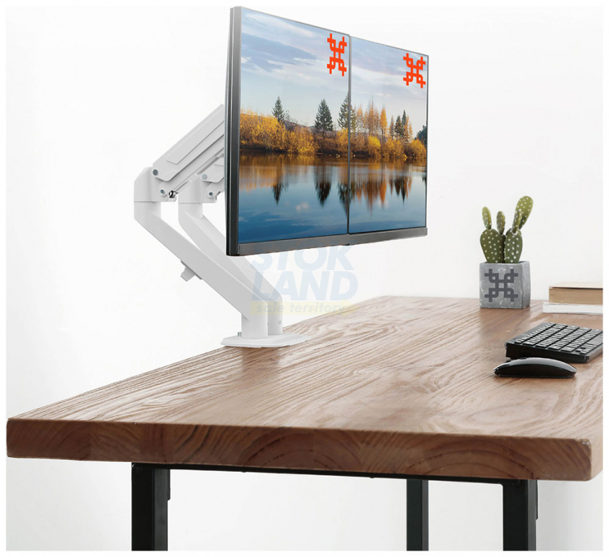 Кронштейн для двух мониторов UniTeki FMGT82W для двух мониторов к столу, газ лифт, диагональ 17-27 дюймов фото 3