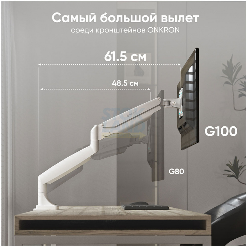 Кронштейн для монитора Onkron 13-32, настольный G100, белый фото 4