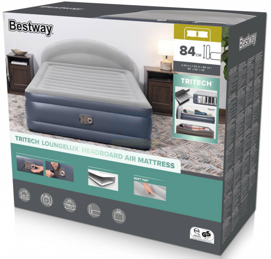 Кровать надувная BestWay 229х152х84 см, со спинкой, встр. насос 220 В, до 300 кг (671BD BW) фото 9