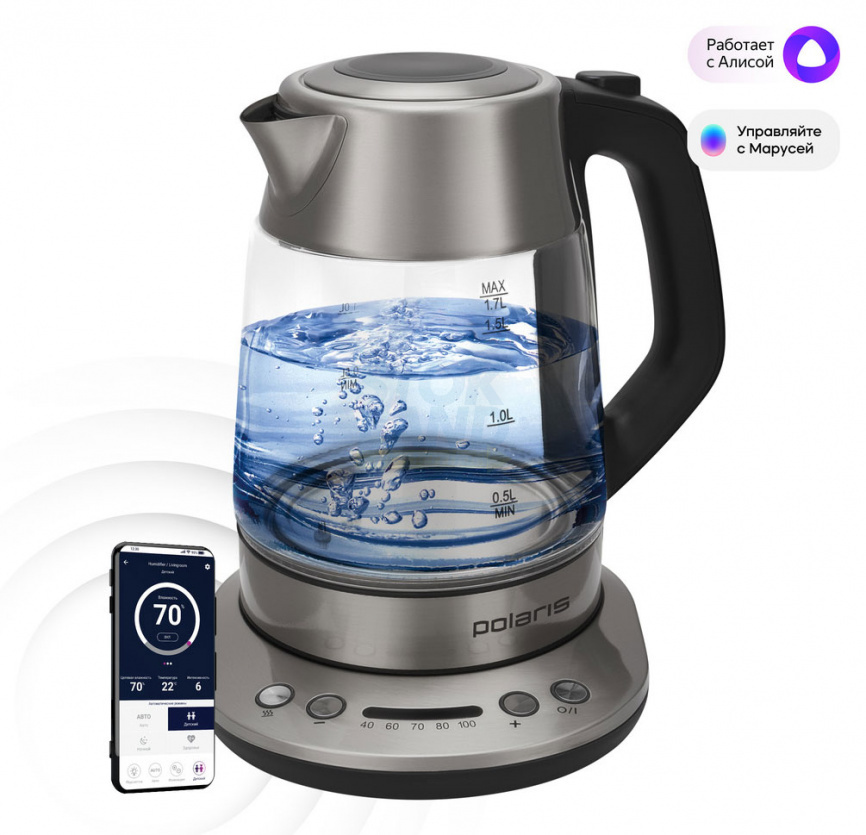 Чайник электрический Polaris PWK 1775CGLD WIFI IQ Home, матовый фото 2